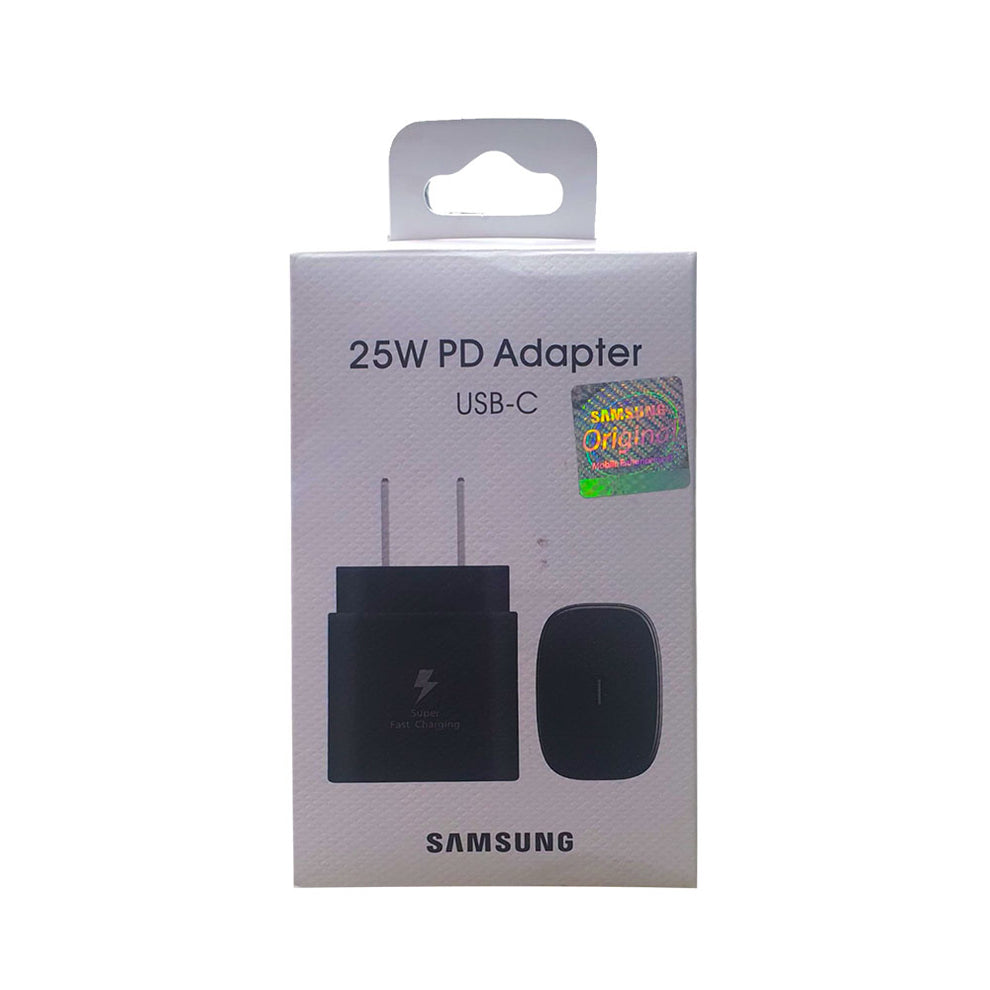 Black charging adapter with USB-C port on a white background