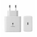 White charging adapter and USB-C cable on a white background