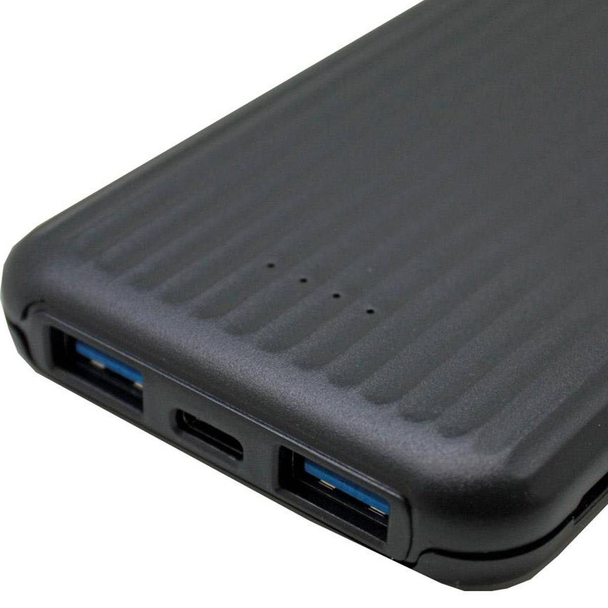 Black Power Bank with USB ports on a white background