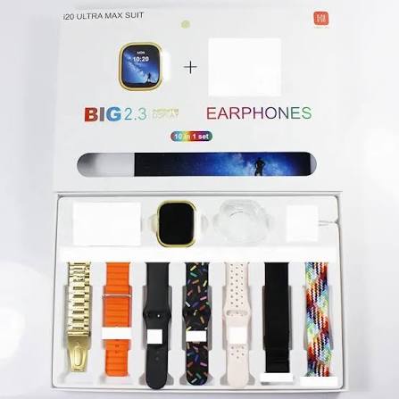 I20 Ultra smart watch with earbuds and 7 straps combo box Pakistan