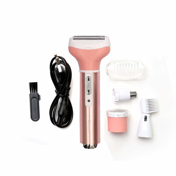 Rose gold multi-tool with attachments on a white background