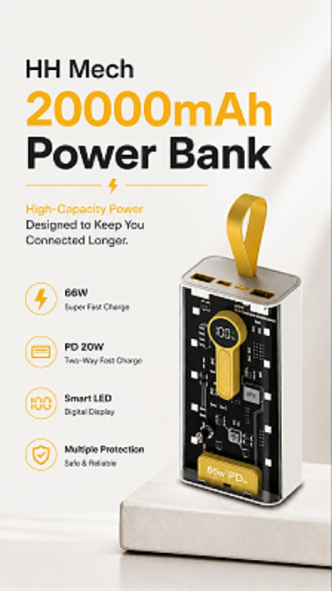 MECH 20000mAh power bank video showing high capacity dual USB charging