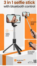 3-in-1 Bluetooth selfie stick tripod video showing extendable and foldable design with remote
