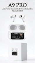 A9 Pro AirPods video showing touch screen case and ANC wireless earbuds