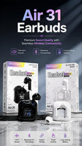 Air 31 TWS transparent earbuds video showing see-through design with LED display