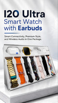 I20 Ultra smart watch video showing earbuds combo, Bluetooth calling and interchangeable straps