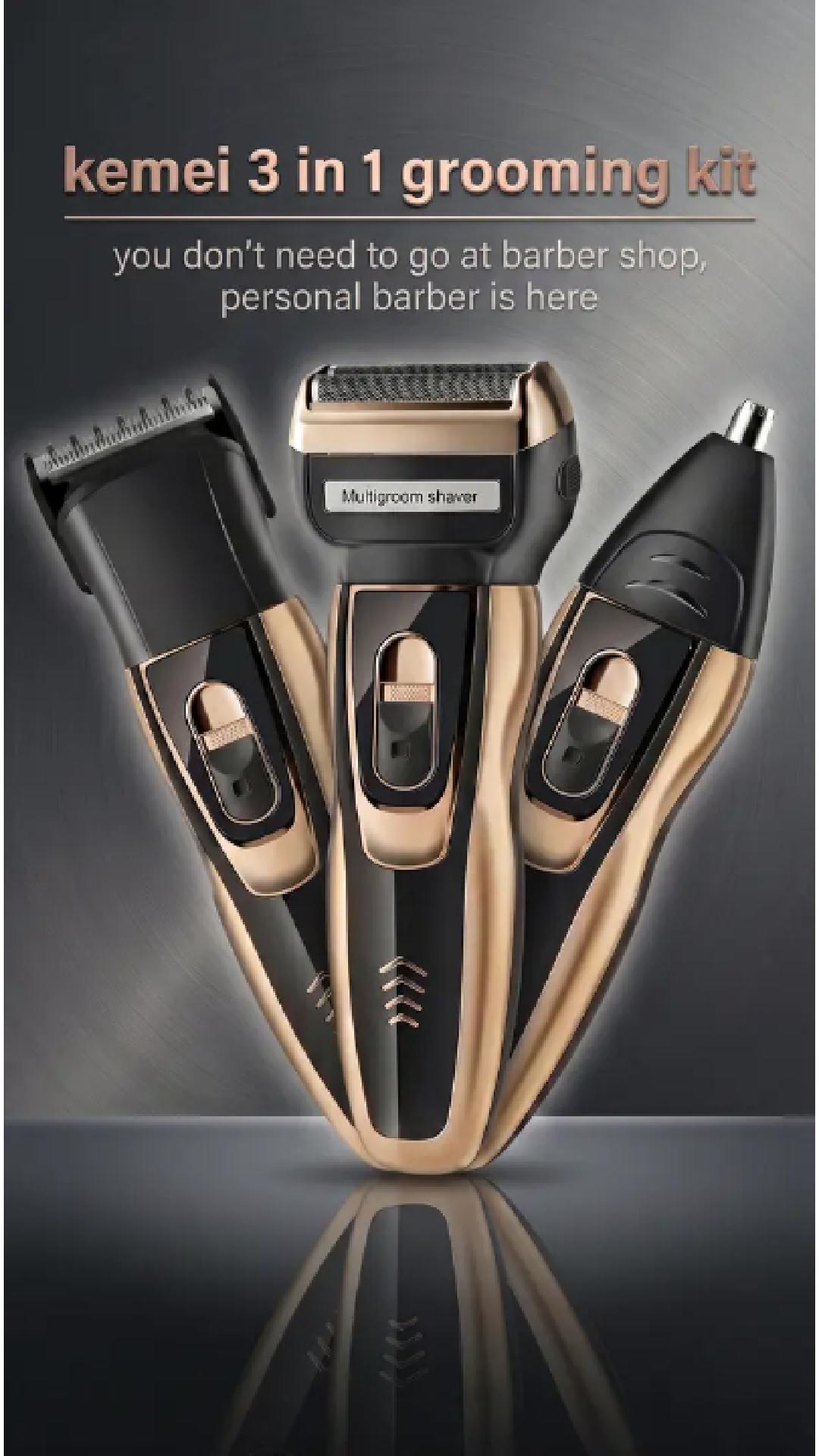 Kemei 3 in 1 grooming kit video showing beard, nose and ear trimmer in use