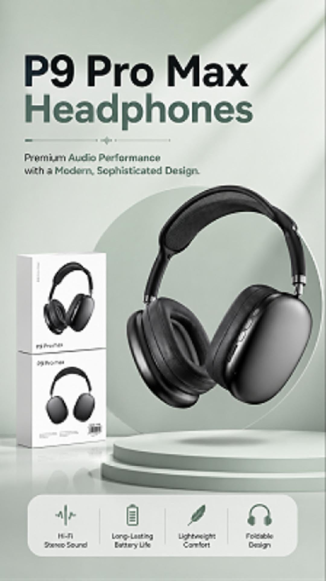 P9 Pro Max wireless headphones video showing over-ear deep bass sound in use