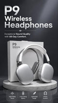 P9 wireless over-ear headphones video showing HD stereo Bluetooth sound in use