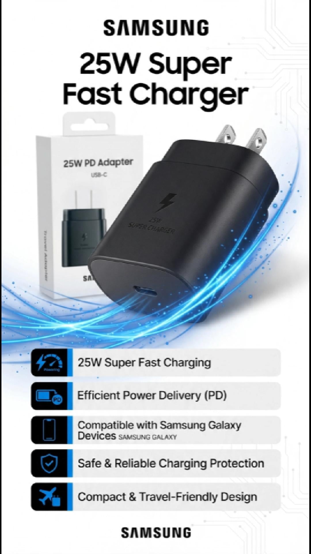 Samsung 25W PD USB-C super fast charger adapter video showing charging in action