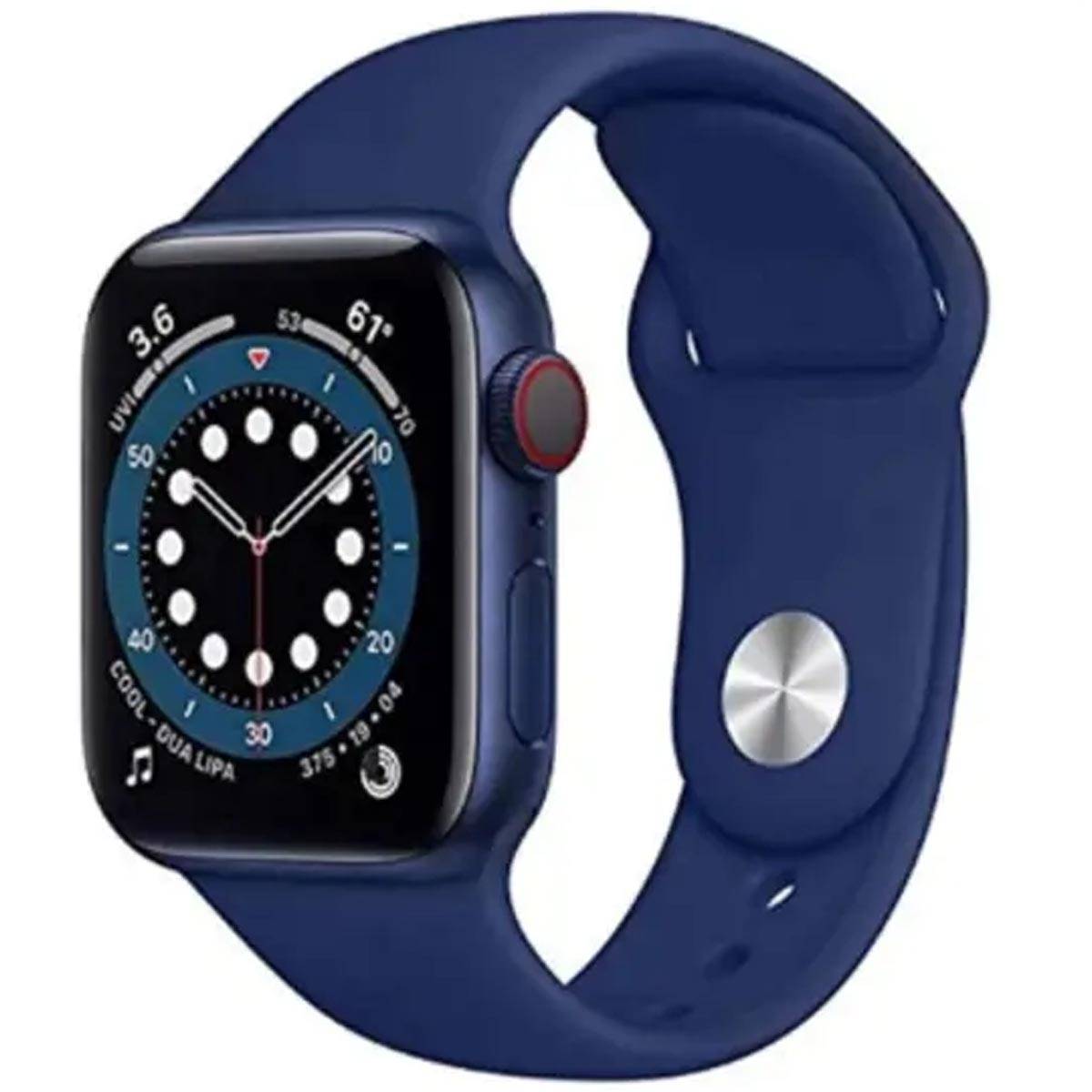 t500 Smartwatch with a blue band on a white background