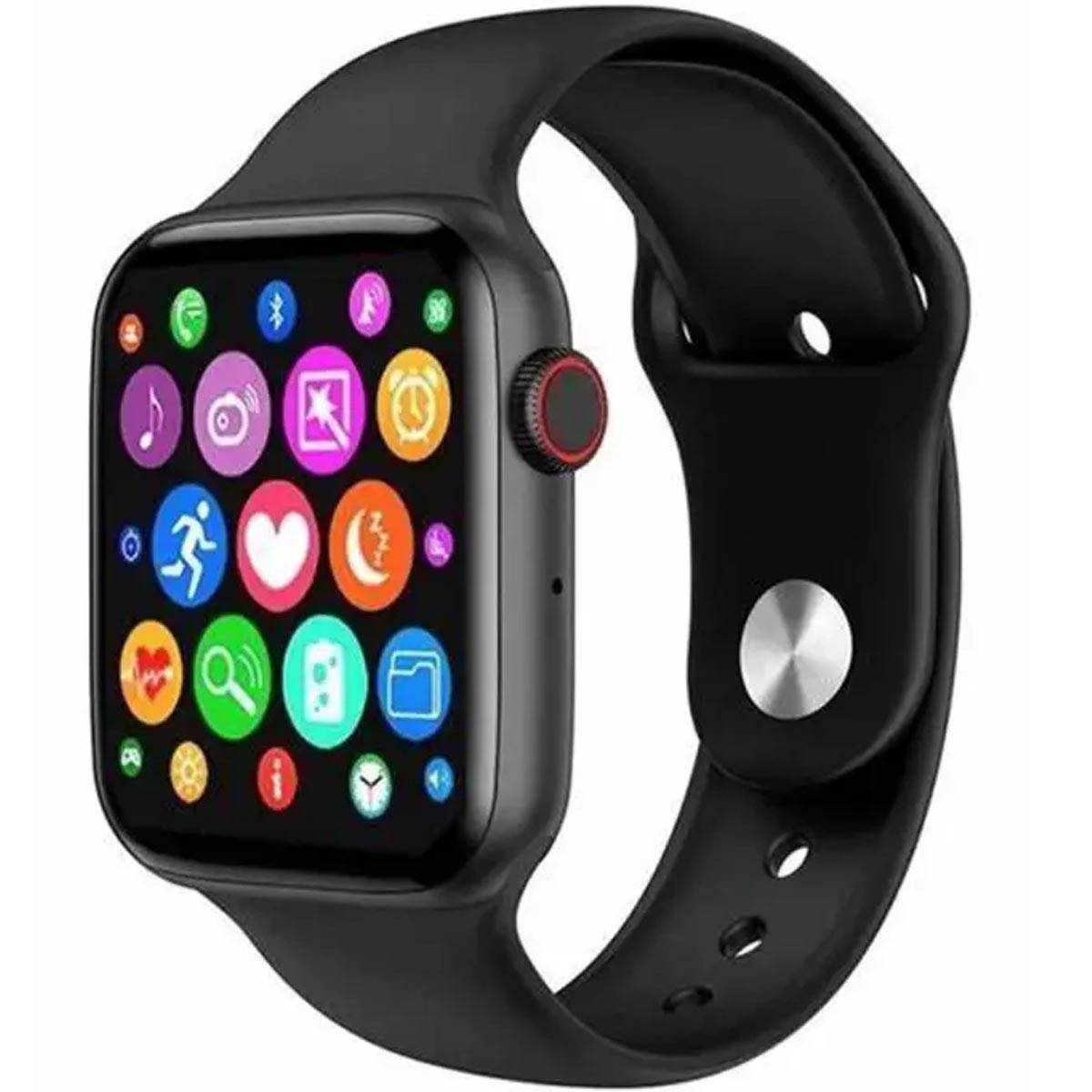 Smartwatch with a black band on a white background