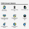 Features of T500 Smart Watch on a white background