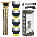 Multifunctional hair clipper set with attachments and packaging on a white background